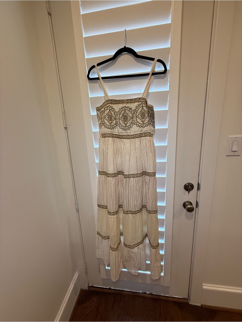 Cream Maxi Dress with Gold Embroidered Accents